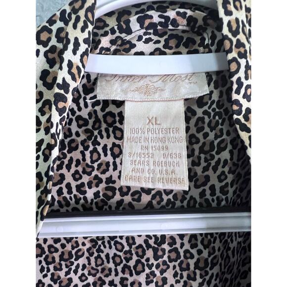 VTG 80s Inner Most Robe XL Cream‎ Leopard Print Kimono Open Tie Front Intimates - Picture 7 of 8